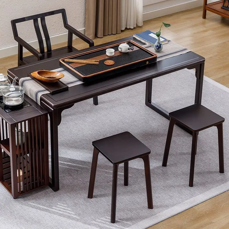 Mesa de chá pequena com varanda, mesa de chá de escritório, nova combinação de mesa e cadeira de madeira maciça chinesa