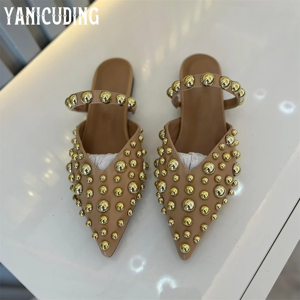 Metallic Beaded Pointed Toe Slippers Novelty Designer Handmade Flats Comfortable Slip-On Women's Flats Custom Multicolor Beads