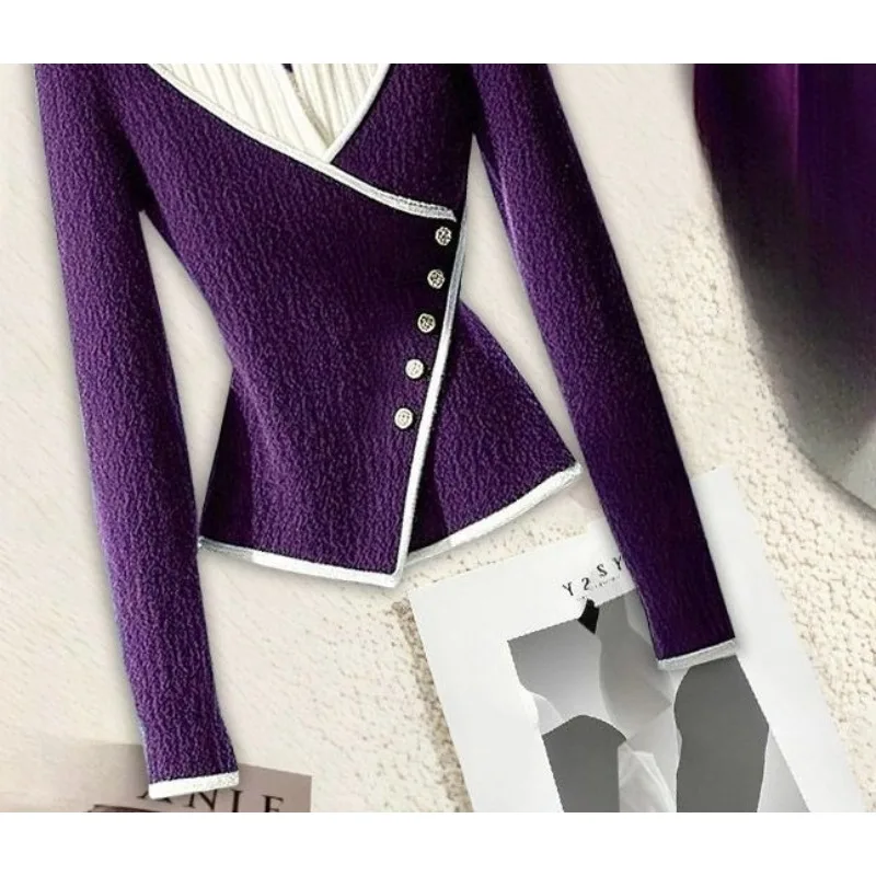 Winter Originele bestseller Veelzijdige high-end paarse set Stijlvol elegant design Sweaterbroek Tweedelige set Mode Dameskleding