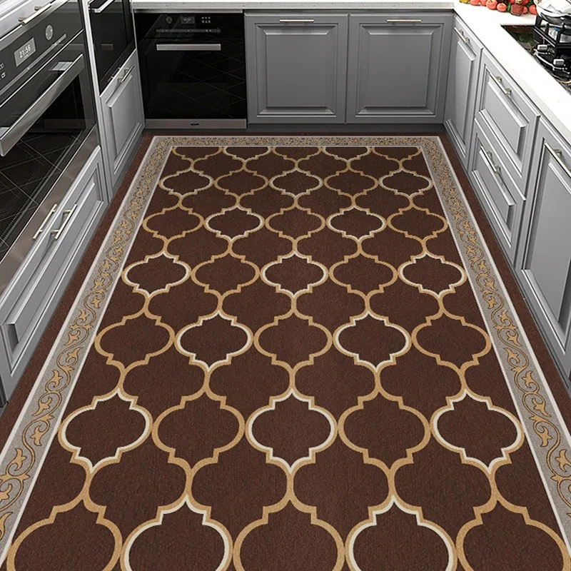 Retro Kitchen Carpet Geometric Pattern Fashion Minimalism Floor Mats PVC Leather Washable Mat Home Decoration Tappeto Cucina 러그