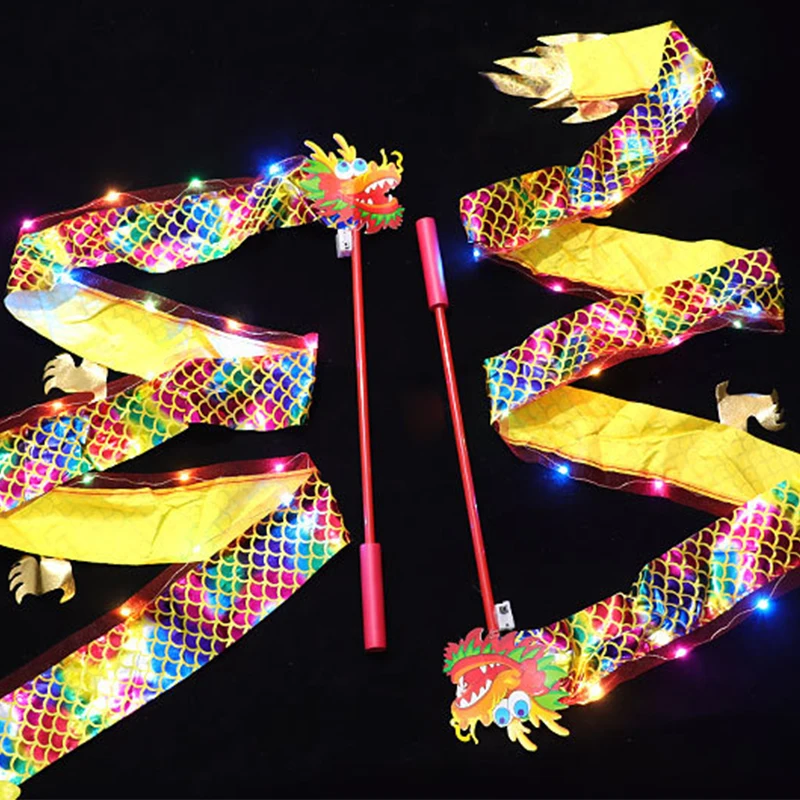 LED 1/2M Children's Luminous Dragon Dance Stage Ribbon Light String Prop Dragon Lion Head KIDS Holiday Gift Outdoor Toys