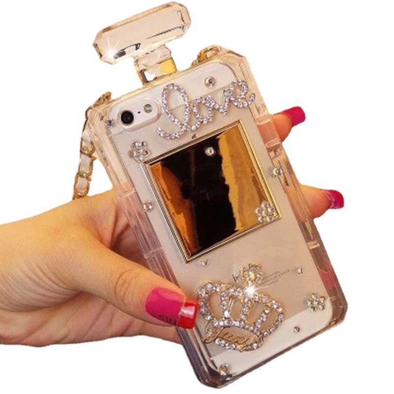 XSMYiss-Diamond Crown Perfume Bottle Shaped Chain Handbag Cover for Samsung S21, S20 FE, S22, S23, S24 Plus, Note 20, Case