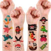 10 Sheets Pirate Birthday Decorations Fake Tattoos for Kids Cute Cartoon Tattoo Stickers Pirate Birthday Party Favors Supplies