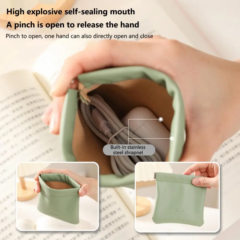 Waterproof Cable Storage Bag Automatic Closing Lipstick Pouch Large Capacity Sealing Coins Keys Organizer Jewelry Earphone Bag