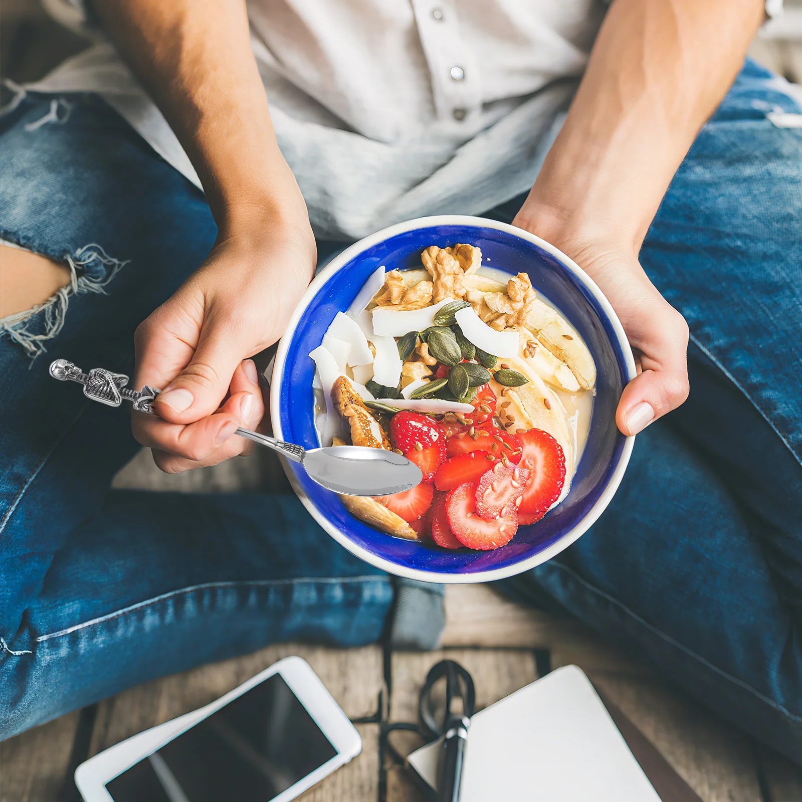 

Retro Skull Spoon Titanium Steel Cutlery For Halloween Easter Party Tableware Decor Kitchen Bar Spoon