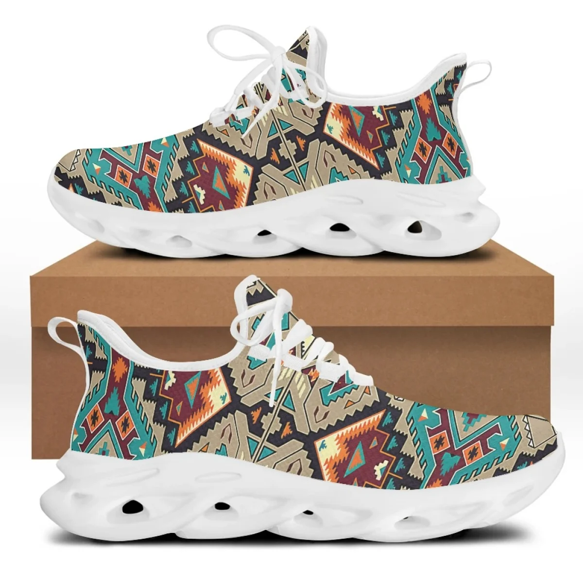 American Tribes Print Mens Chunky Shoes Retro Design Custom Ladies Walking Style Shoes Flats Mesh Zapatillas
