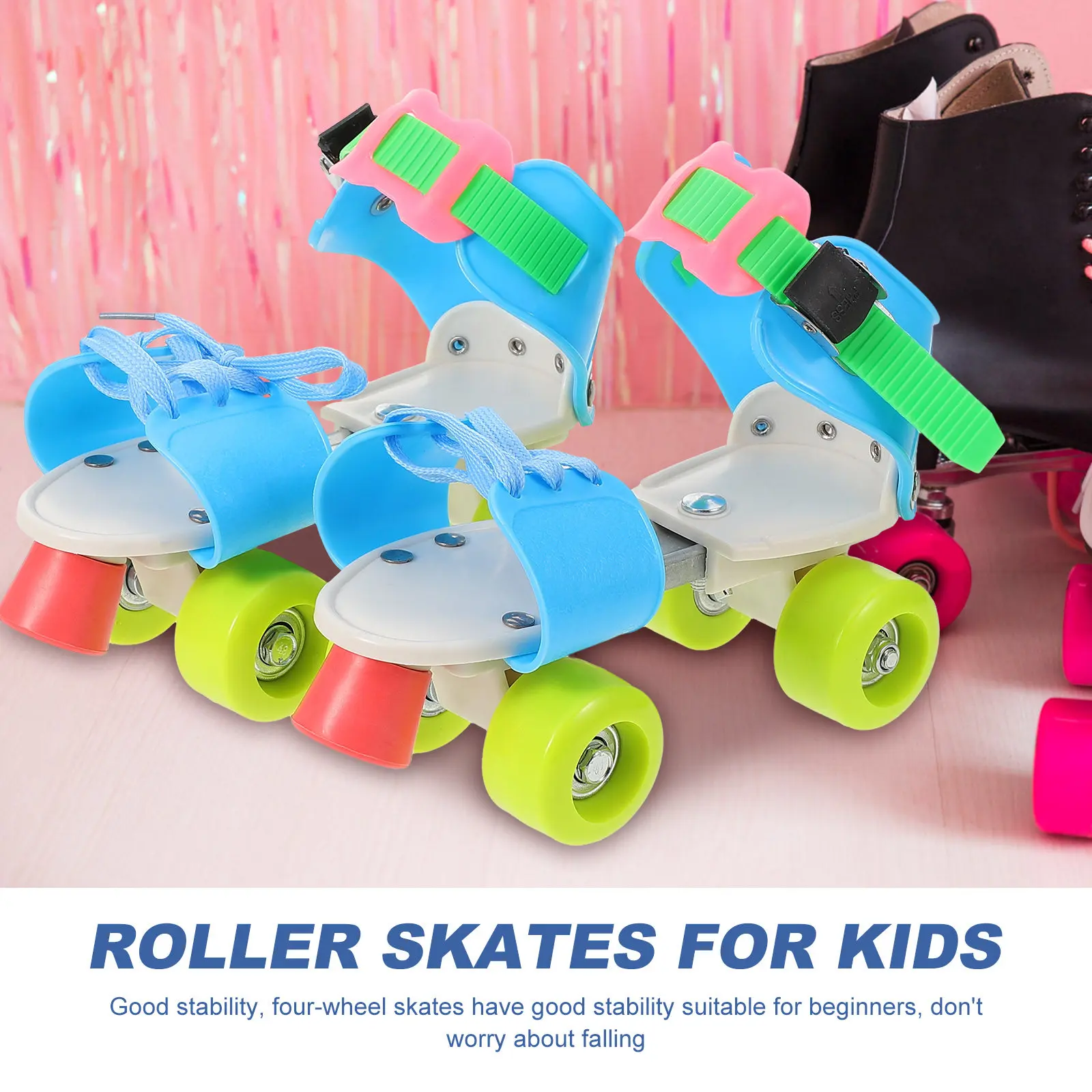 1Pair Adjustable Double Row Roller Skates for Beginners Indoor Outdoor Training Comfortable Stable Lightweight Protective