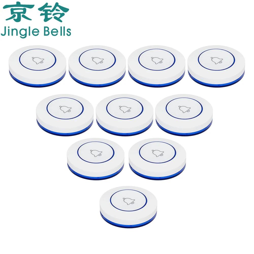 

JINGLE BELLS 10 Table Button Wireless Calling Systems Transmitter Waiter Service for Restaurant Hotel Cafe Hospital Paging Pager