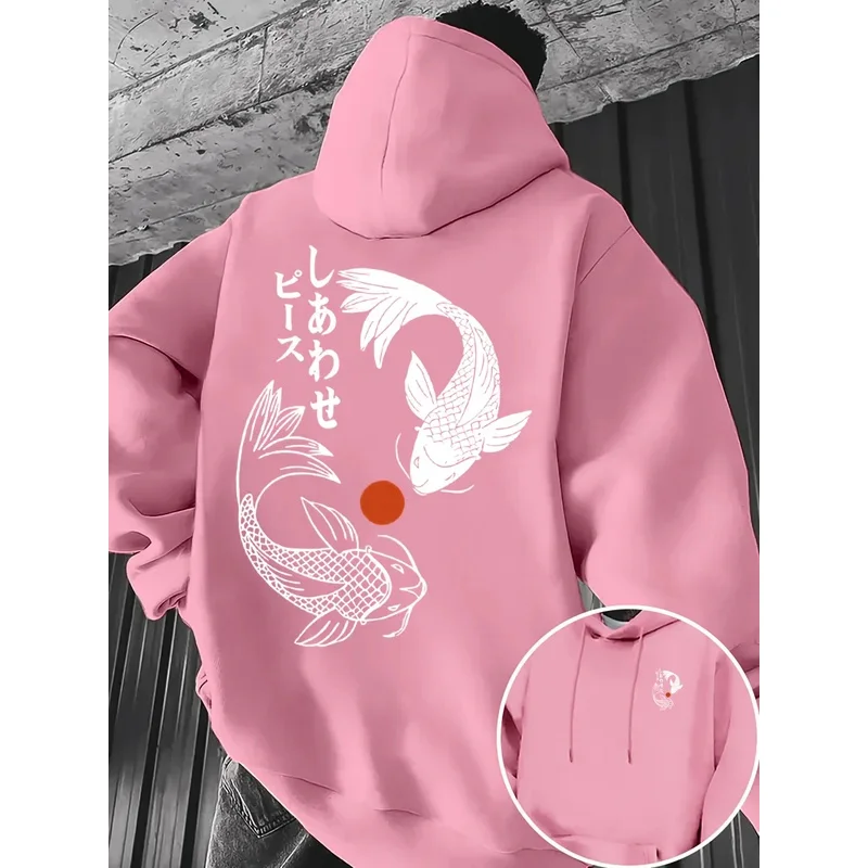 سويت شيرت رجالي بغطاء للرأس، نمط كوي - تصميم كوي هندسي وشخصيات يابانية، قابل للغسل في الغسالة #4