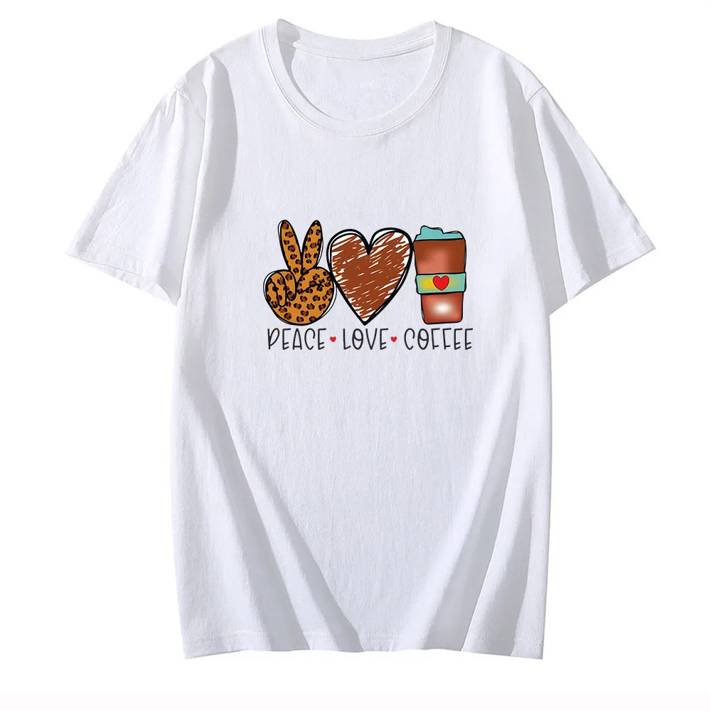 Peace Love Coffee T Shirt Short Sleeve Unisex Tee-shirt Cartoon Print Retro High Quality Tshirt for Spring/Summer Cotton Tops