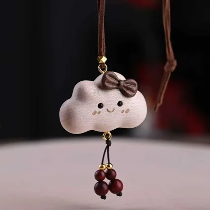 Maple Wood Carved Cloud Car Hanging Ornament DIY Fashion Accessory Peace Blessing Solid Wood Mini Figurine Souvenir Gift