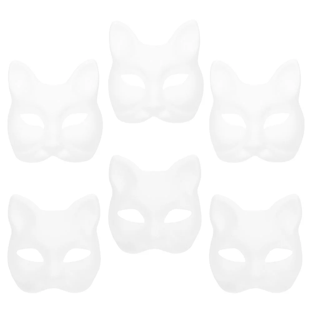 6 Pcs Hand Painted Mask DIY Blank Paper Masks Pulp For Painting Face Adults White Masquerade Women Halloween Decor Paintable