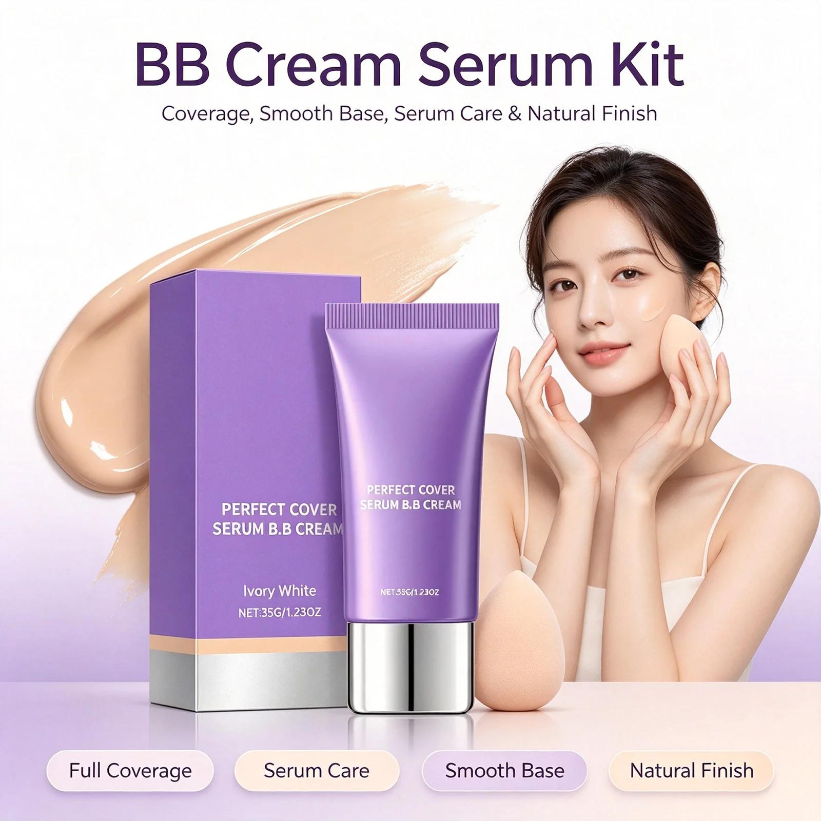 Moisturizing Serum BB Cream Lightweight Natural Coverage Even Skin Tone Long Lasting Hydrating Base Makeup 3 Shades for Daily
