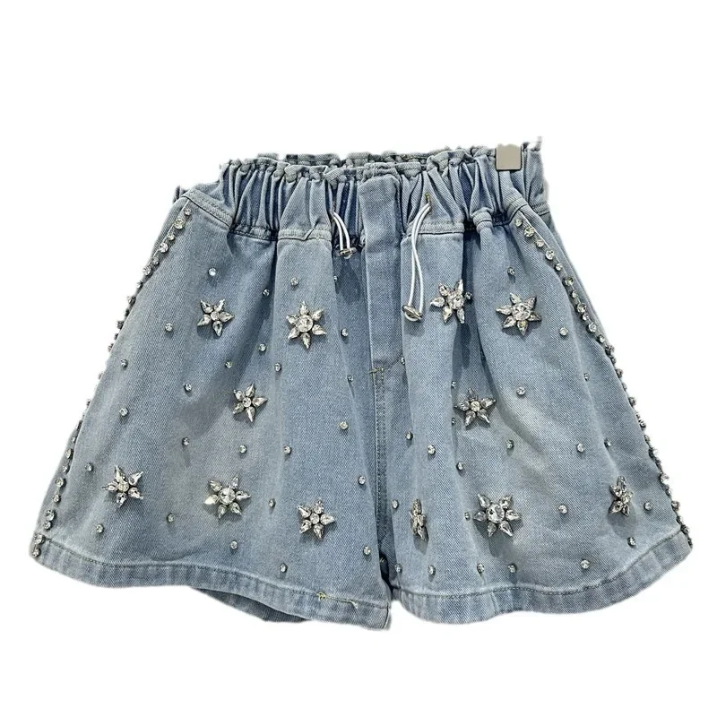 Women Jeans Denim Shorts High Waist Sexy Loose Fit Zipper Fly Diamonds Summer 2026 Washed Pockets Distressed Casual Basics - view 5