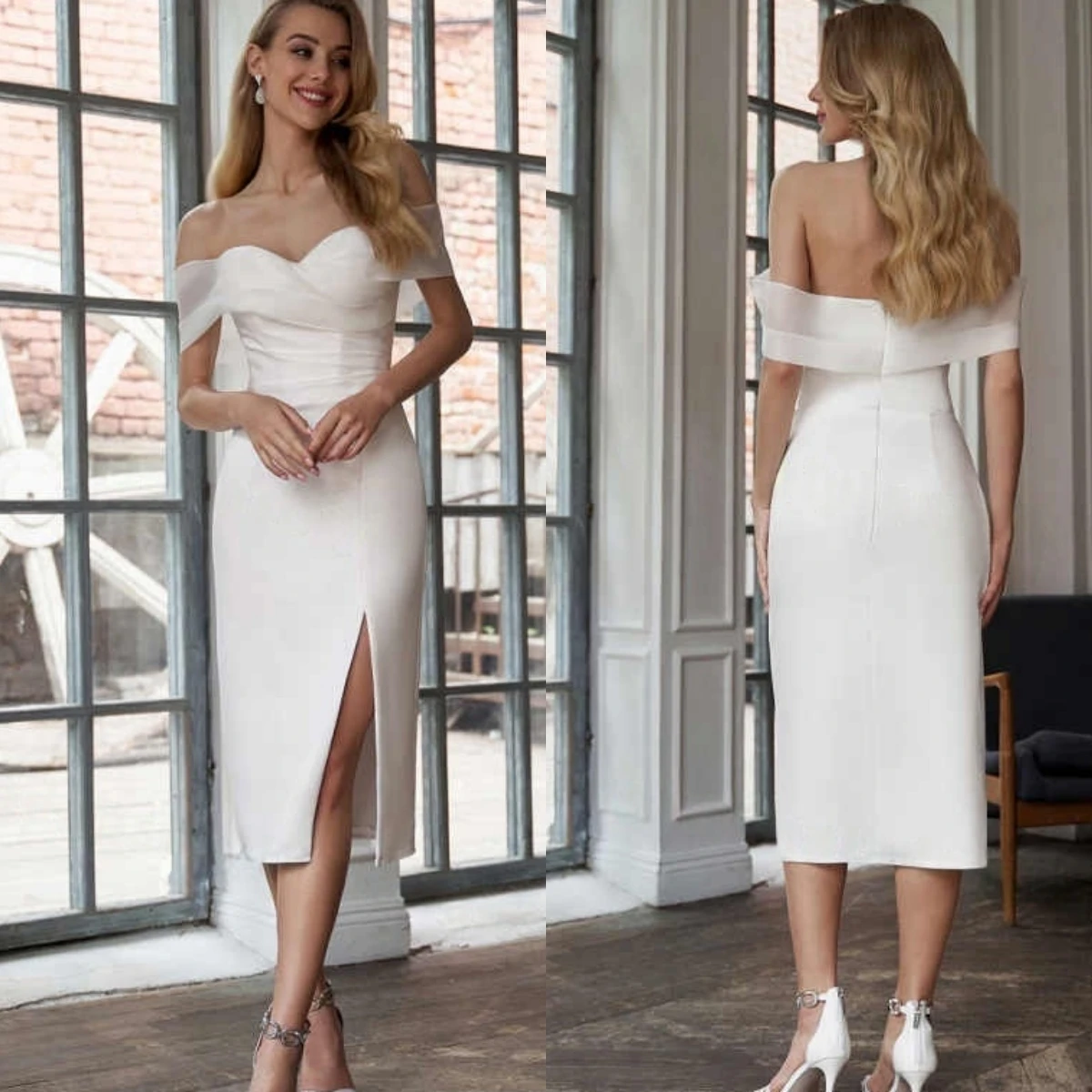 Abito da sposa di moda in chiffon bianco personalizzato Abiti da sposa squisiti Festa nuziale romantica senza spalline sexy con spacco anteriore formale