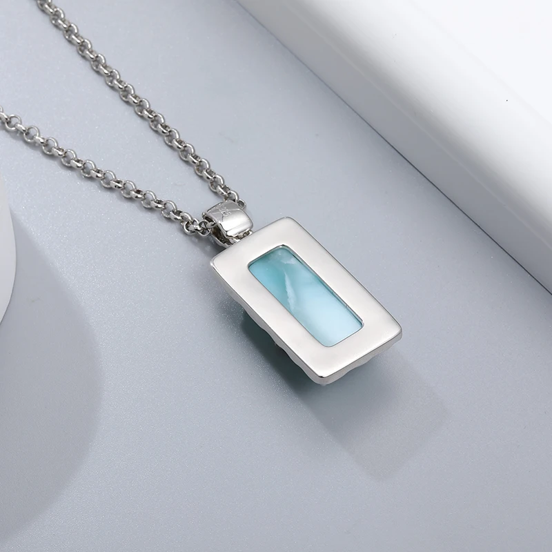 XYOP 925 Silver Gift Rectangular Pendant In Natural Blue Larimar Design, Collection Of Unique Wedding Party Occasions Fairy High