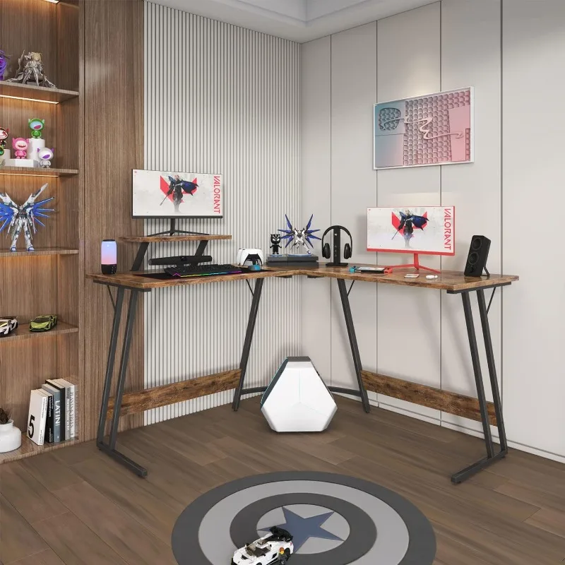 L Shaped Gaming Desk Computer Corner Desk PC Gaming Desk Table with Large Monitor Riser Stand  51 Inch