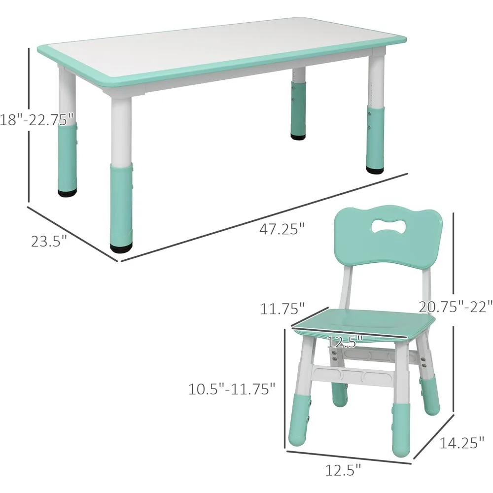 Conjunto de mesa e cadeira infantil, conjunto de mesa e cadeira para crianças de 5 peças com 4 cadeiras de altura ajustável, para lanche