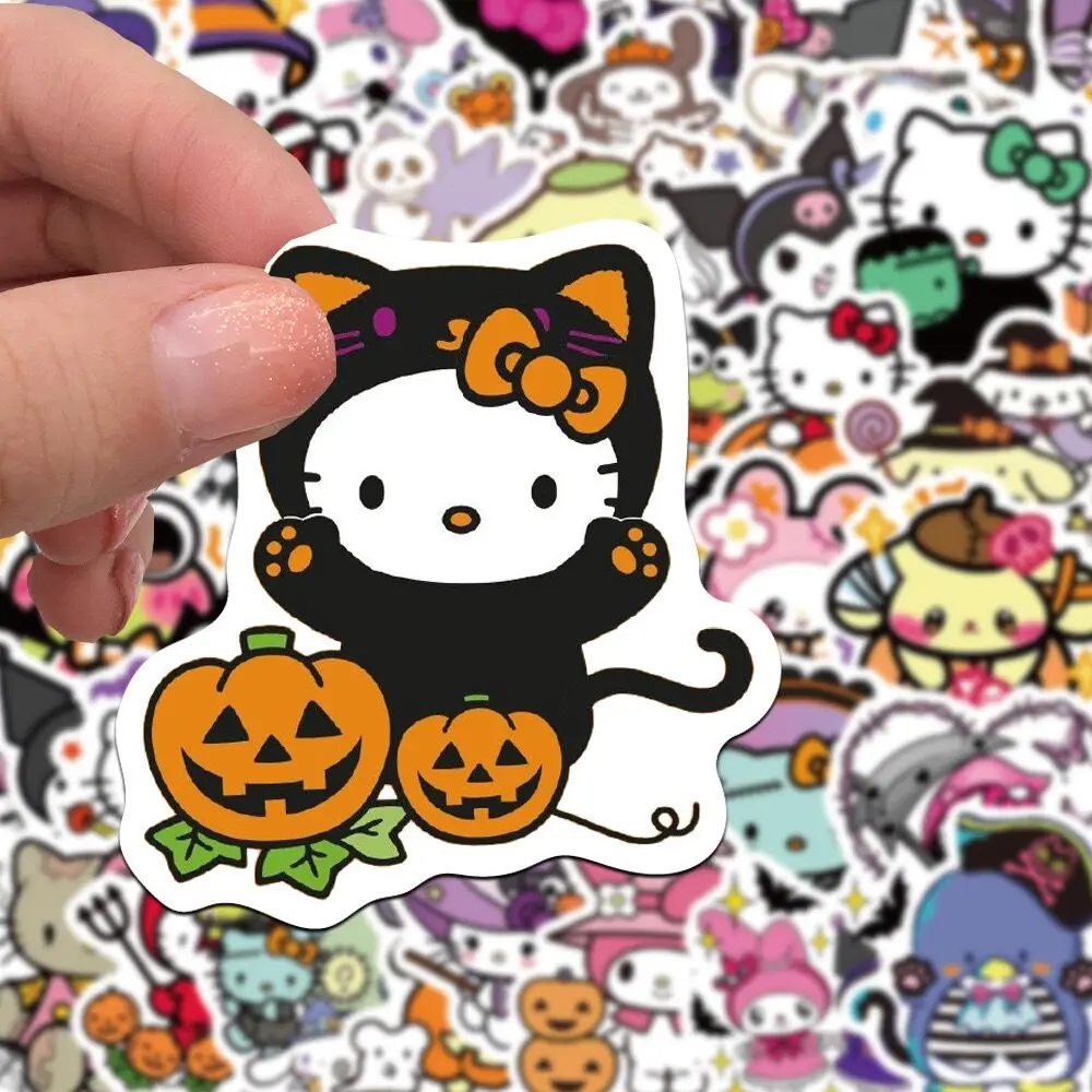 10/52PCS Cute Halloween Cartoon Sanrio Stickers Toys Funny Hello Kitty Decals DIY Waterproof Phone Fridge Suitcase Stationery