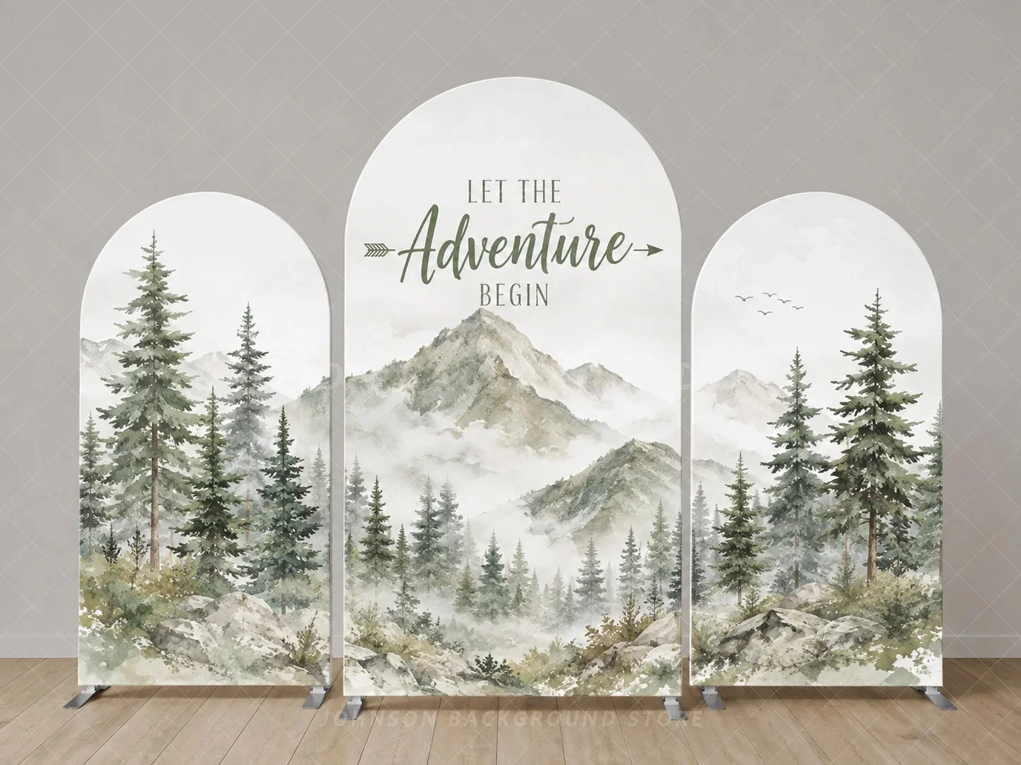 Mountain Forest Adventure Arch Backdrop Cover Set Pine Trees Watercolor Outdoor Camping Birthday Baby Shower Background