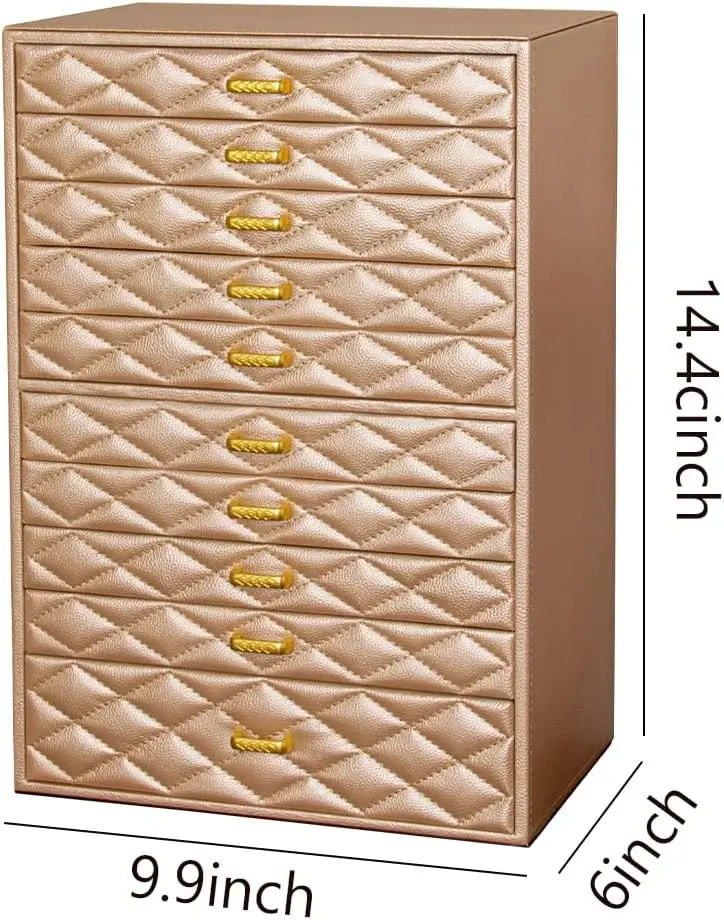 10-Drawer Jewelry Organizer with Velvet Lining - Large Storage Case for Rings, Necklaces, Earrings