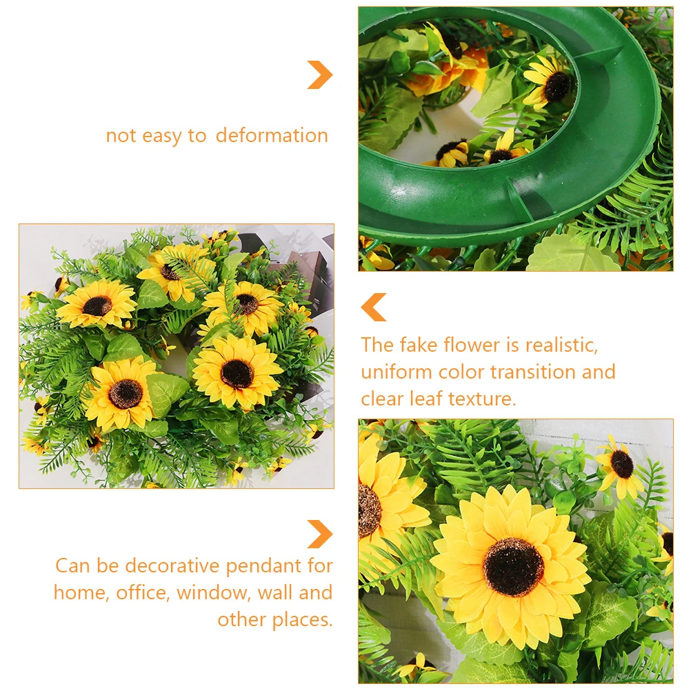 

1pc Faux Sunflower Wreath Realistic Plastic Flower Home Pendant Hanging Decor Door WreathHigh Quality Material Durability