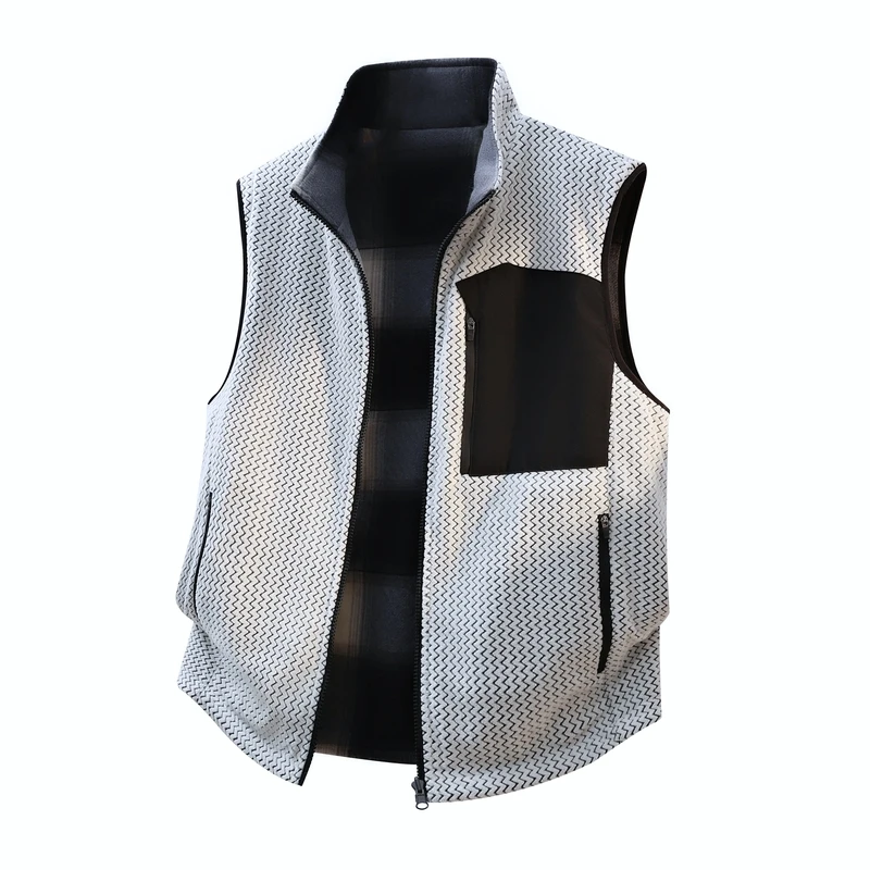 

Thiened Fce Double-Sided Wear Men's Vest Autumn Winter Outerwear Multi-ket Windproof Large Size Collarl oulder Pad