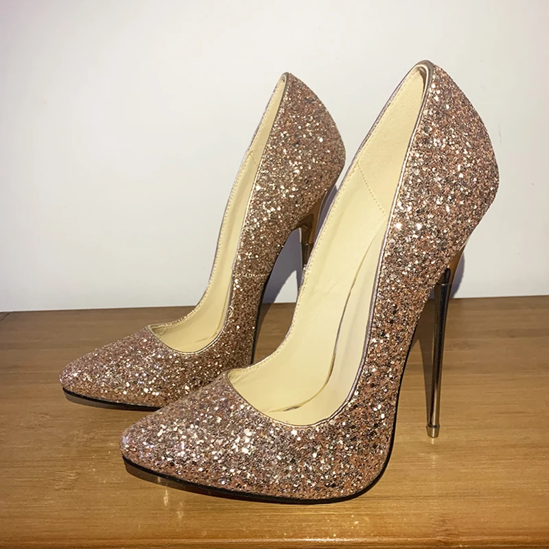 Bling Bling Gold 16cm Metal High Heels Stilettos Sexy Pumps Pole Dancing Fetish Glitter Model Party Man Unisex Shoes