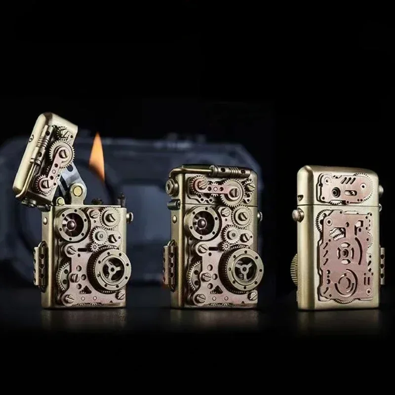 2024 Authentic Shuttle Pure Handmade Brass Kerosene Lighter With Multi-Layer Gear Linkage Kerosene Lighters A High-end Gift