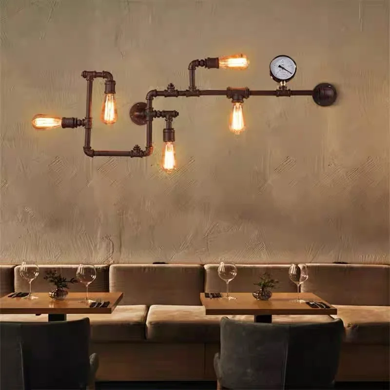 

Medieval Vintage Industrial Style pipeline shape iron LED Wall Lamp Art Creative Lights for Bedroom Home Decoration Chandeliers