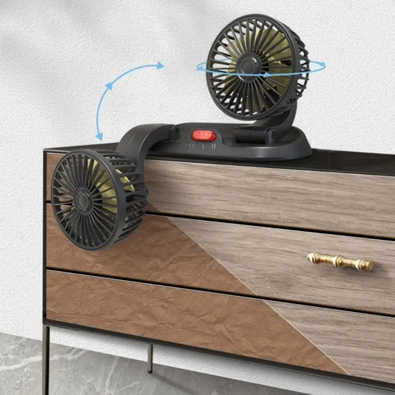 G7NA Cooling Fan Dual Head Adjustable Cooling Fan USB/Cigarette Plug Fan for Truck SUV Home Office