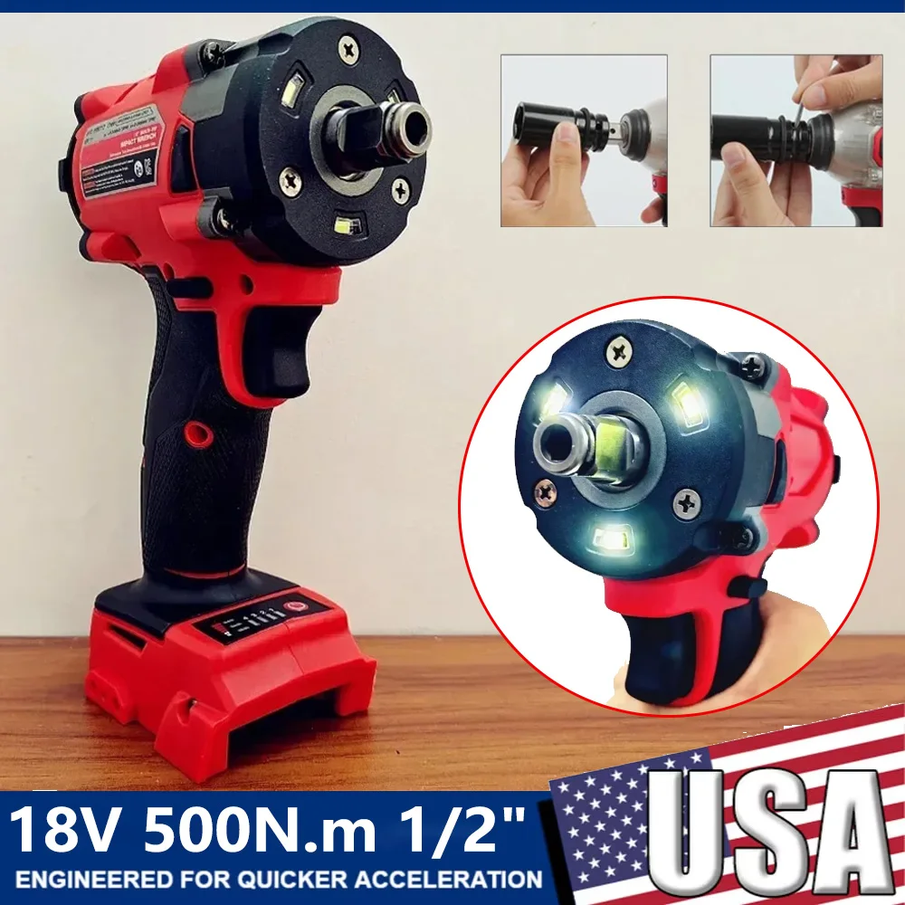

500 Нм 1/2 "бесщеточная электрическая отвертка 4 передачи аккумуляторный ударный гайковерт для Milwaukee 18 В аккумулятор автомобильные шины электроинструменты