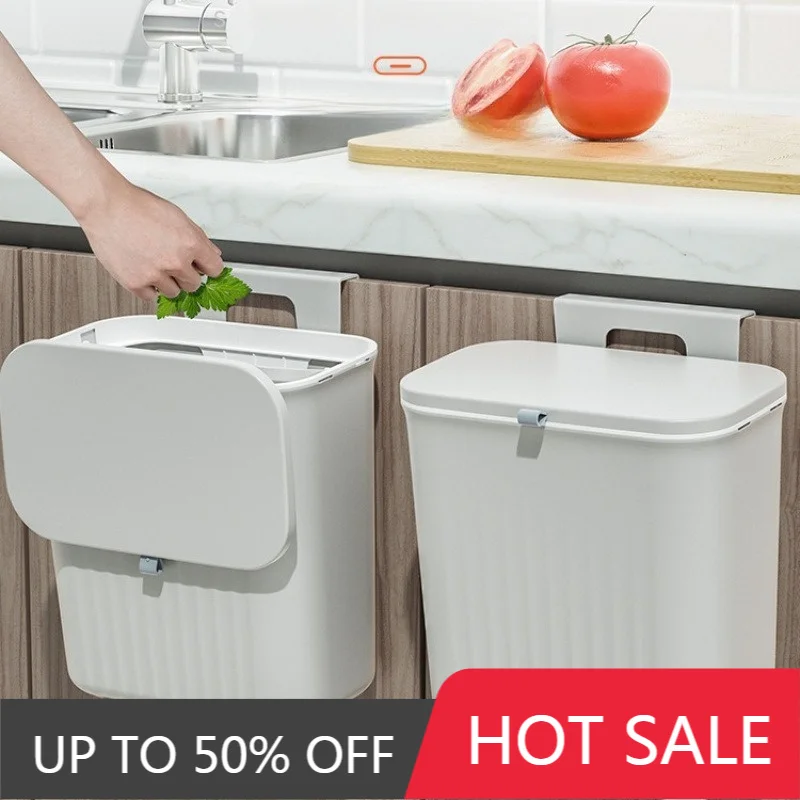 Kitchen Hang Trash Can Household Storage Cleaning Tools Accessories Merchandises Portable Hanging Sliding Cover Thick Waste Bins