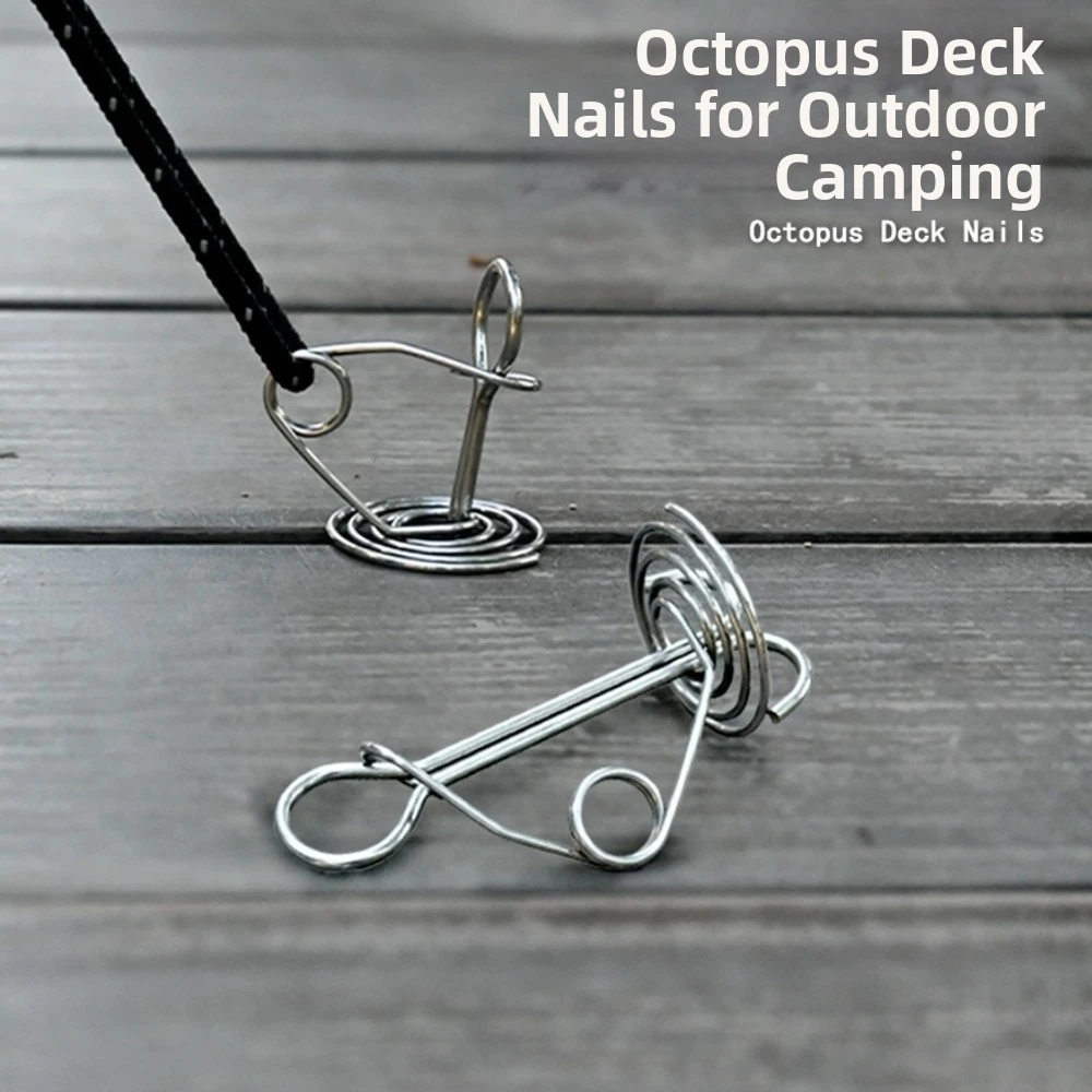 10Pcs Stainless Steel Tent Deck Pegs Retractable Windproof Tent Spring Stakes Spiral Spring Anti-Rust Spring Deck Pegs