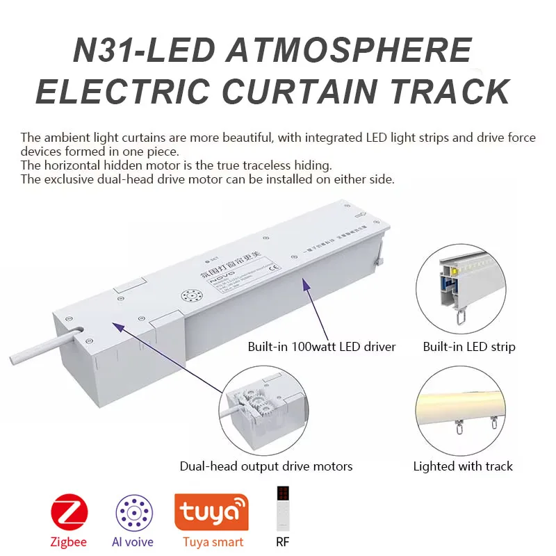 Curtains For Living Room Motorized Smart Automated Curtain With LED