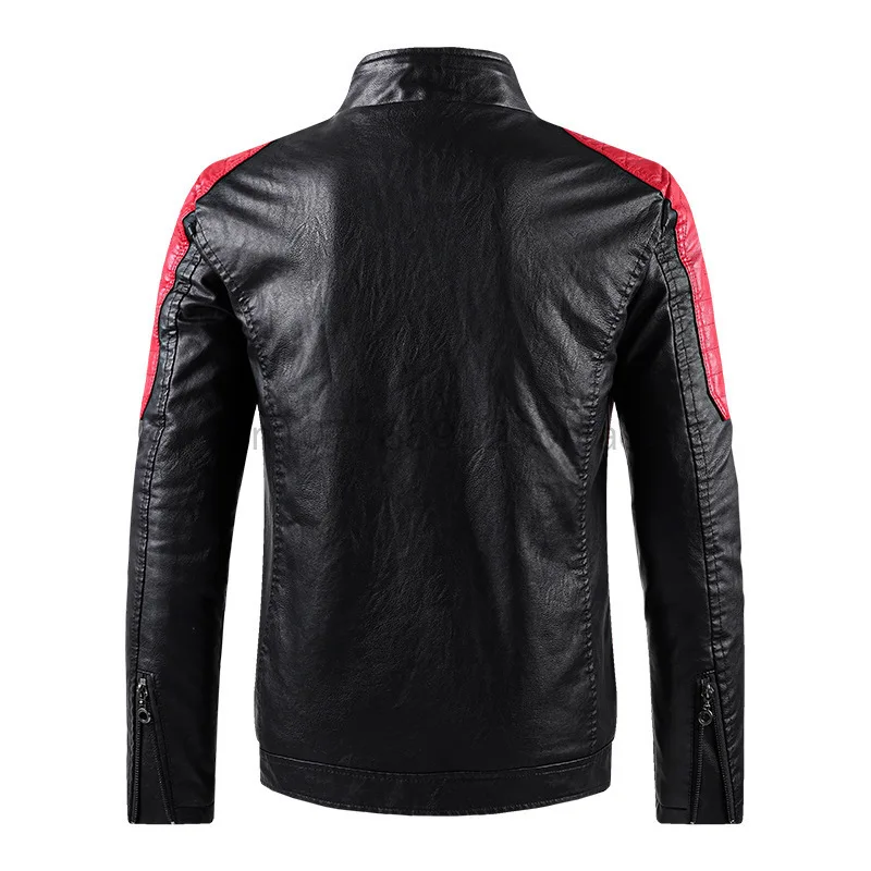 Cycling Jacket with Color Blocked Stand Up Collar PU Leather Motorcycle Jacket for Spring and Autumn Thin Motorcycle Equipme