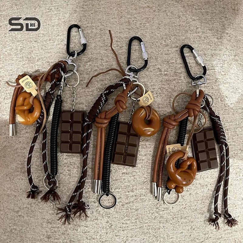 Alkaline Bread Pendant Climbing Rope Keychain Nylon Braided Rope Bag Pendants Breads Chocolate DIY Backpack Decoration