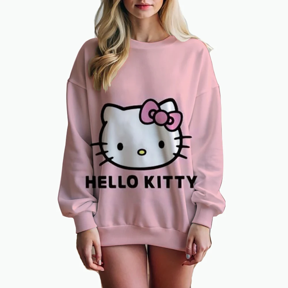 O Neck Hello Kitty Women\'s Long Sleeve Sweatshirts Youthful Woman Clothes Party Y2k Streetwear Pullovers High Quality 2024 New