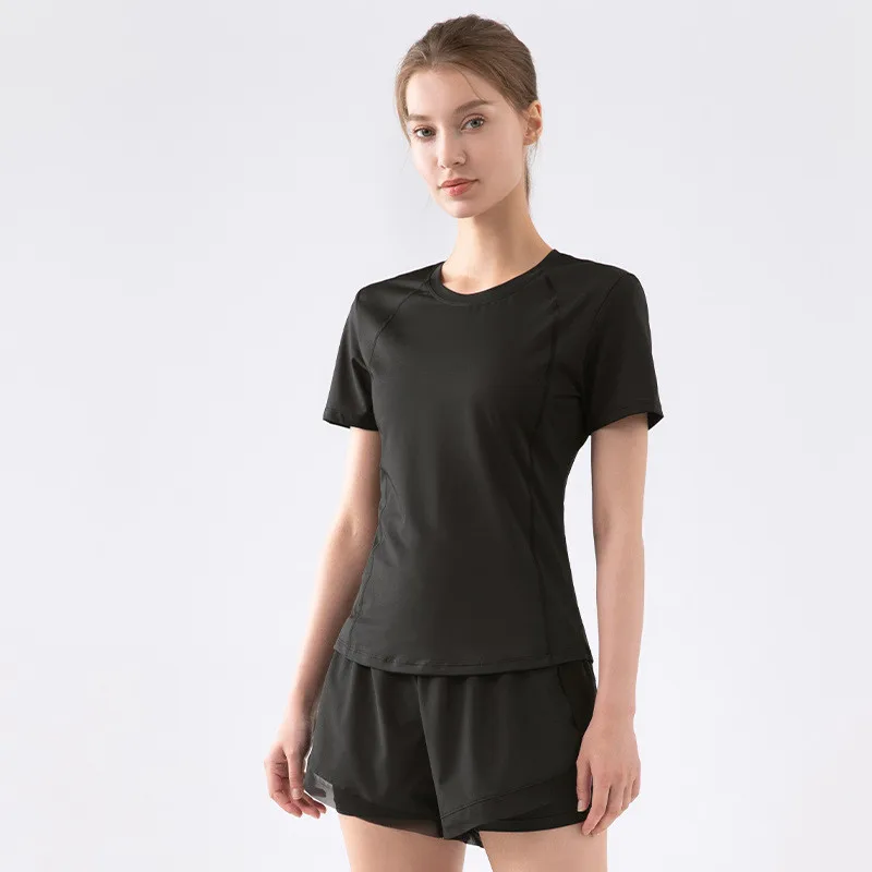 Mesh T Shirt + spodenki damskie joga dwuczęściowy zestaw trening bieganie odzież sportowa Fitness dres na siłownię zespół Femme