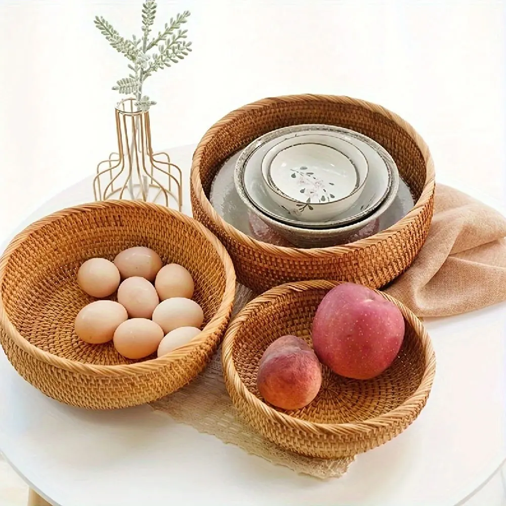 Set of Handwoven Wicker Baskets – Natural Straw Round Storage Baskets for Home Organization, Kitchen, and Decorative Use 2