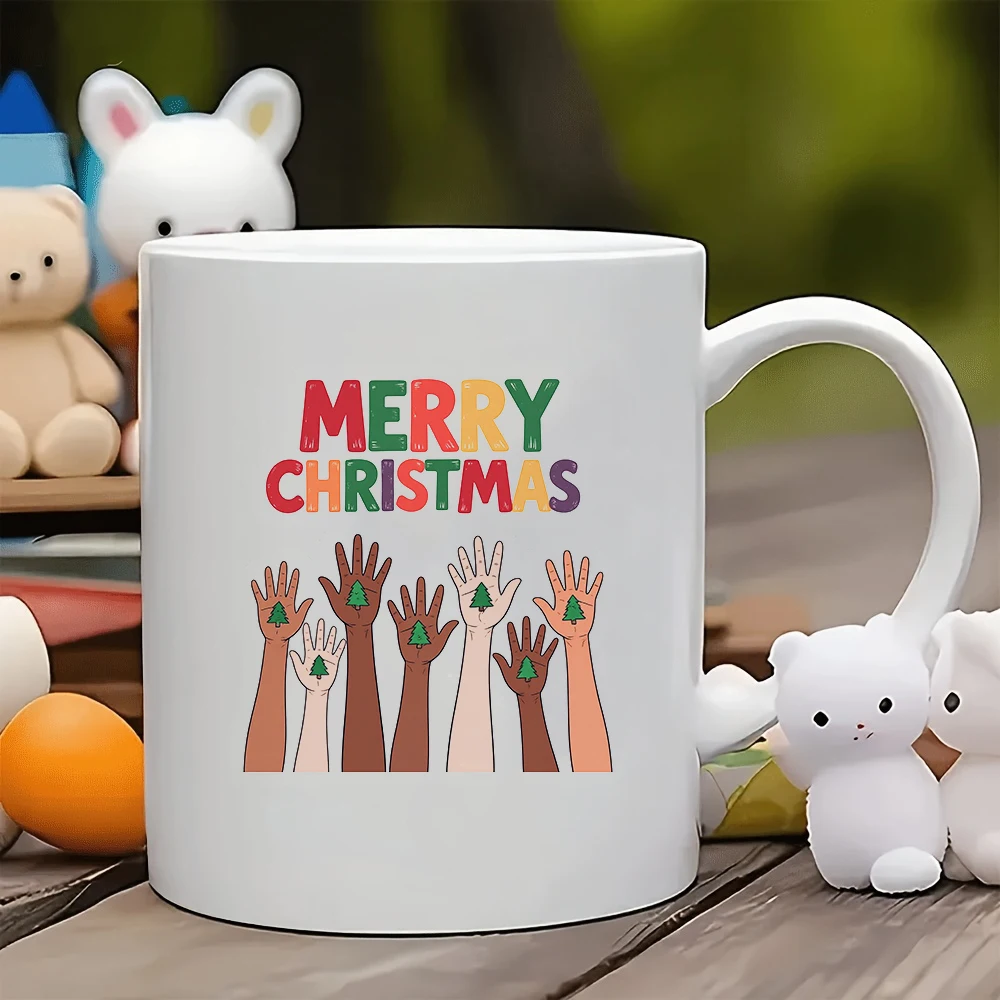 

11oz Cup + Colorful Christmas Tree Handpainted Design Festive Atmosphere Christmas Gift Kids Water Cup Family Office Coffee Cup