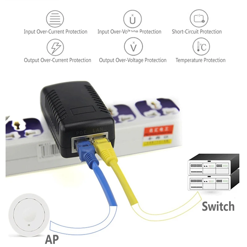 CCTV IP 카메라용 POE 인젝터 전원 어댑터 공급 장치, EU 미국 영국 AU 플러그, 12V, 24V, 48V, 0.5A 1A