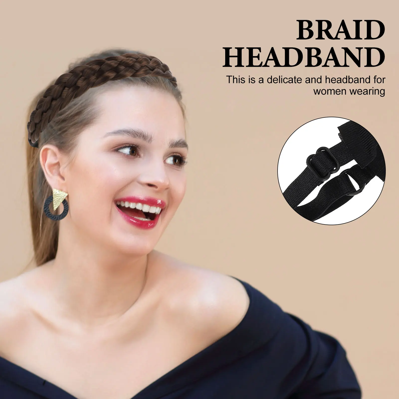 

Adjustable Retro Braid Headband For Women Girls Braided Hair Band Elastic Ponytail Accessories Party Wedding Daily Wear