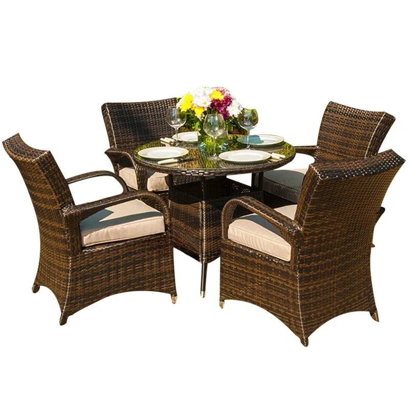 Courtyard tables and chairs Outdoor terrace Sunscreen waterproof rattan garden leisure homestay with parasol rattan chairs