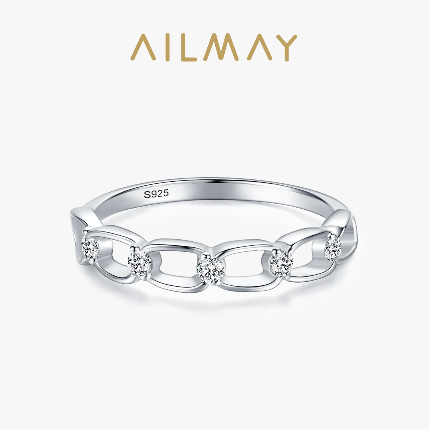 Ailmay Genuine 925 Sterling Silver Fashionc Simple CZ Shining Geometric Design Rings For Women Wedding Engagement Jewelry