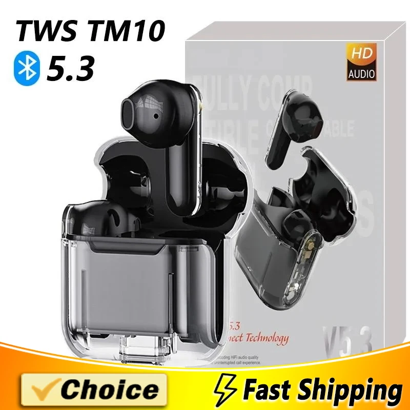 

WTS TM10 Transparent Charging Case Wireless Bluetooth Earphones Noise Canceling HD Stereo Music Headphones Sports Earbuds