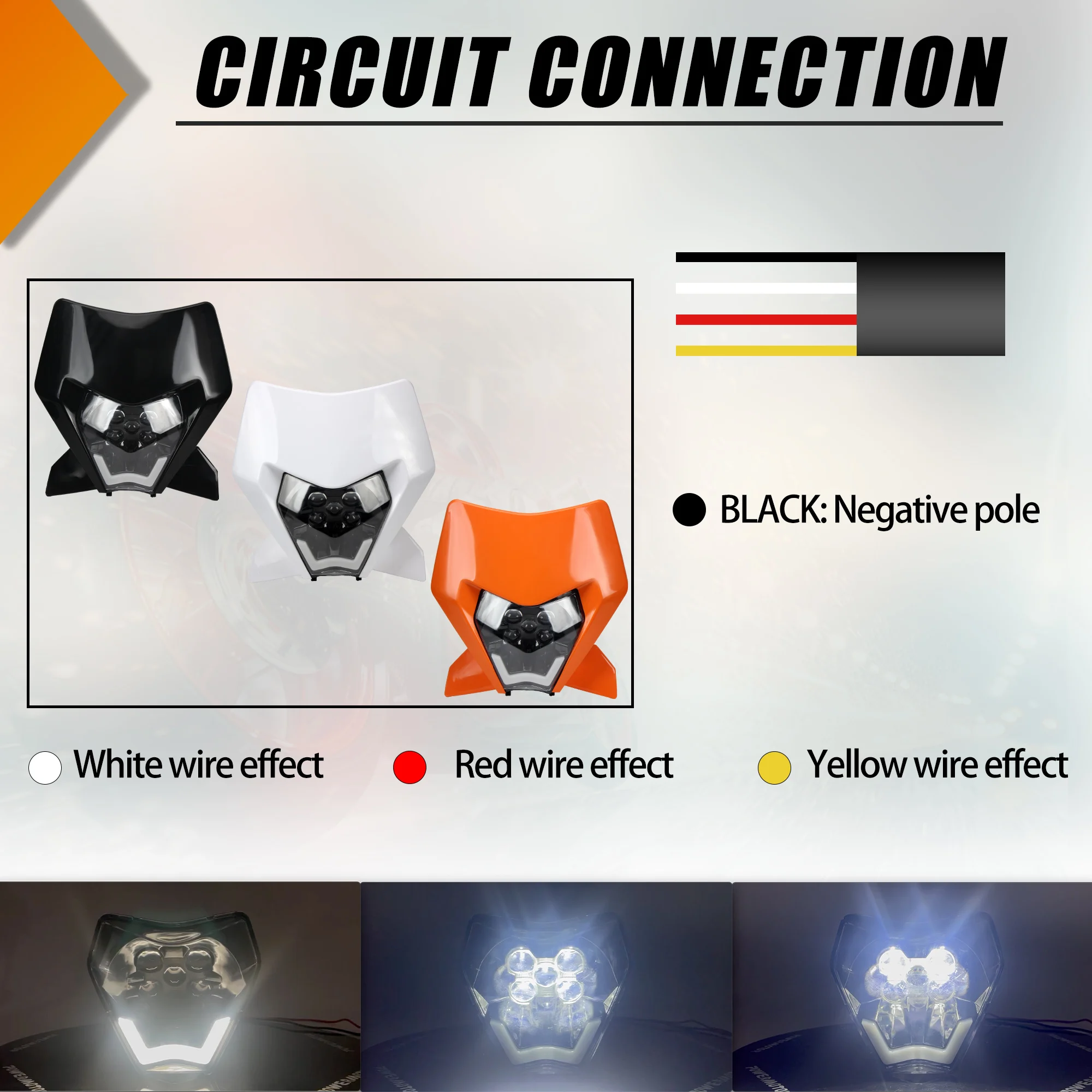 2024 For KTM 5 Led Motorcycle Headlight EXC SXF XCW MX Fairing Supermoto Dirt Bike Enduro 3 Color Motocross Headlamp Plate