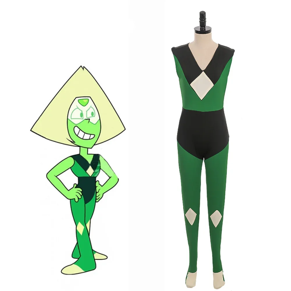 Steven Universe Cosplay Peridot Costume Women's Green Jumpsuit Halloween Party Role Sleeveless Bodysuit Outfits