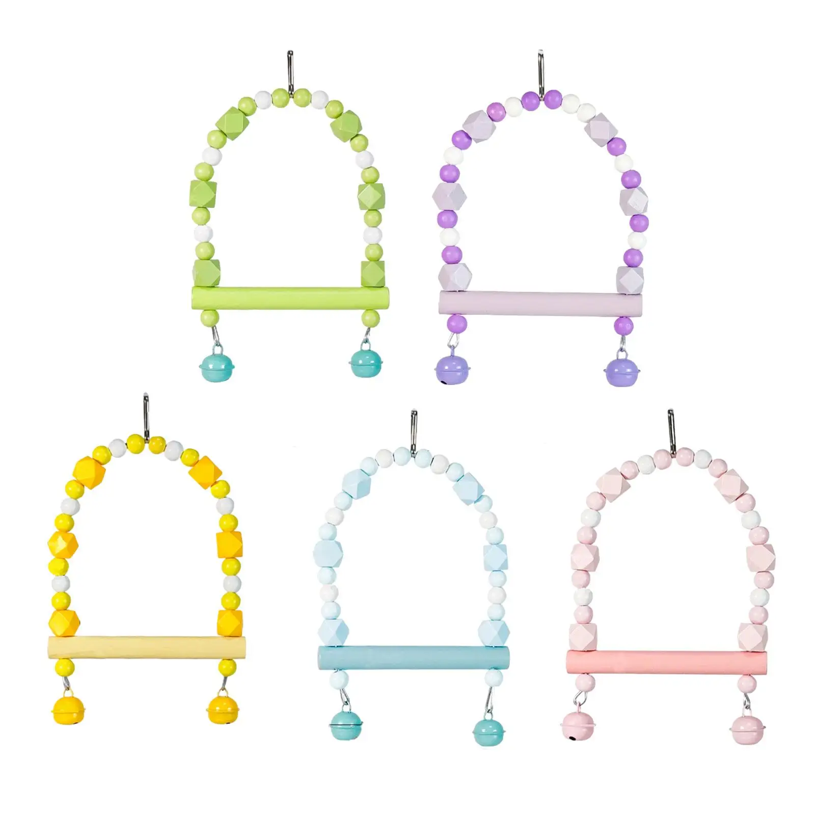 Bird Swing Toy Macaron with Bell Steel Buckle Wooden Bridge Steps Stairs Climbing Swing for Finches Lovebird Bird Conures Budgie