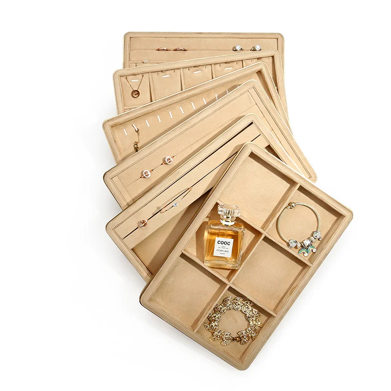 Beige Color PU Velvet Jewelry Show Trays Shop Window Show Bracelet Pendant Organizer Earring Necklace Display Storage Case